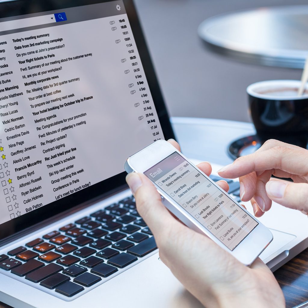 laptop and phone email